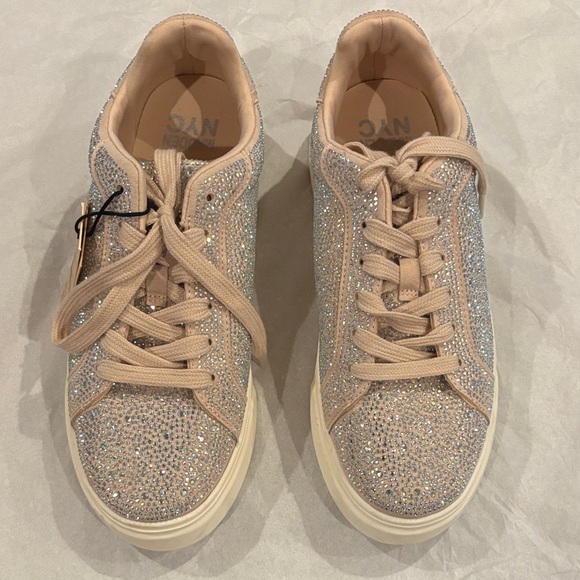 NYC Shoes - NYC Women's Sparkling Sneakers - Silver and Beige
